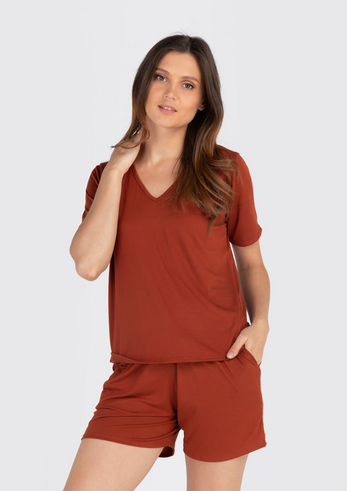 LILA SHORTS V-Neck Loungewear - Rust Red