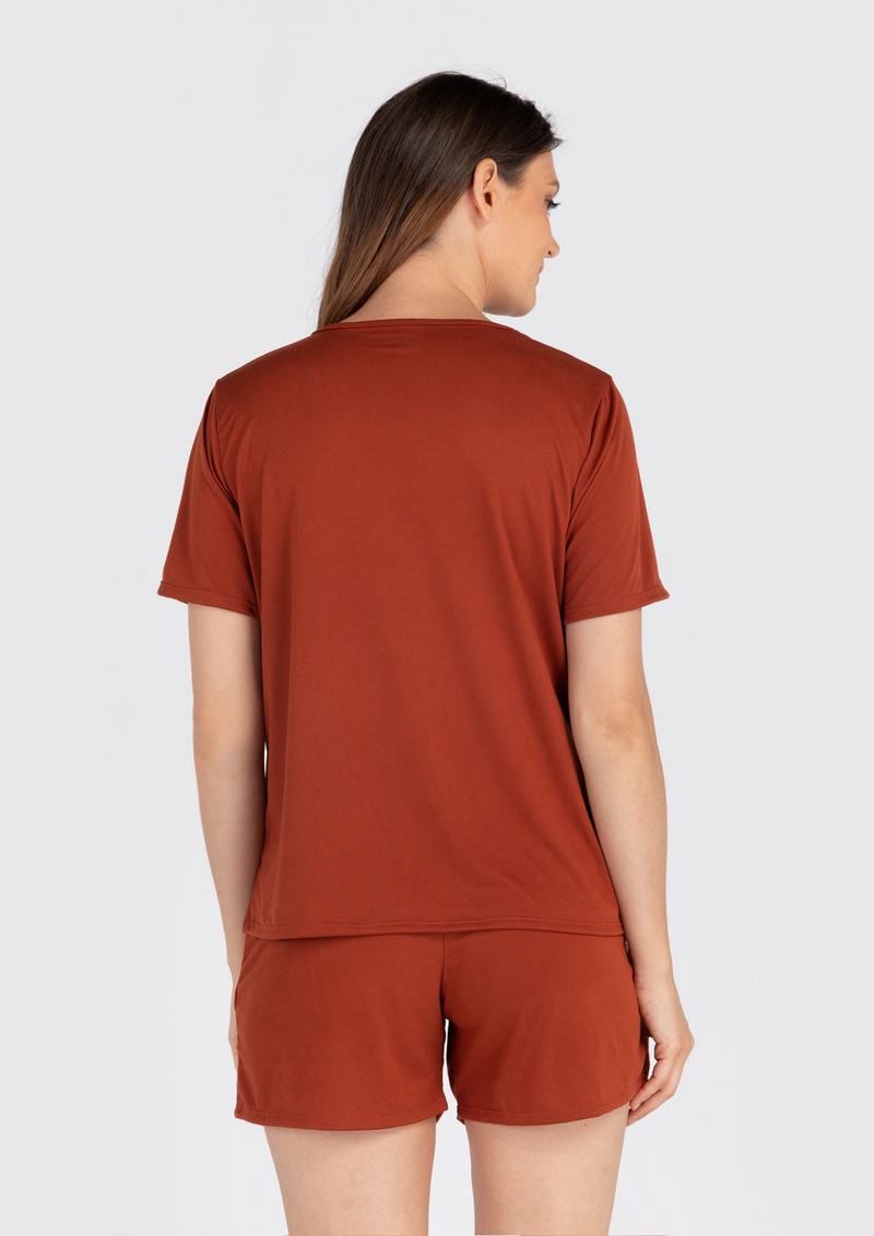 LILA SHORTS V-Neck Loungewear - Rust Red