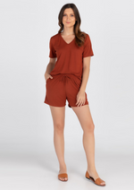 LILA SHORTS V-Neck Loungewear - Rust Red