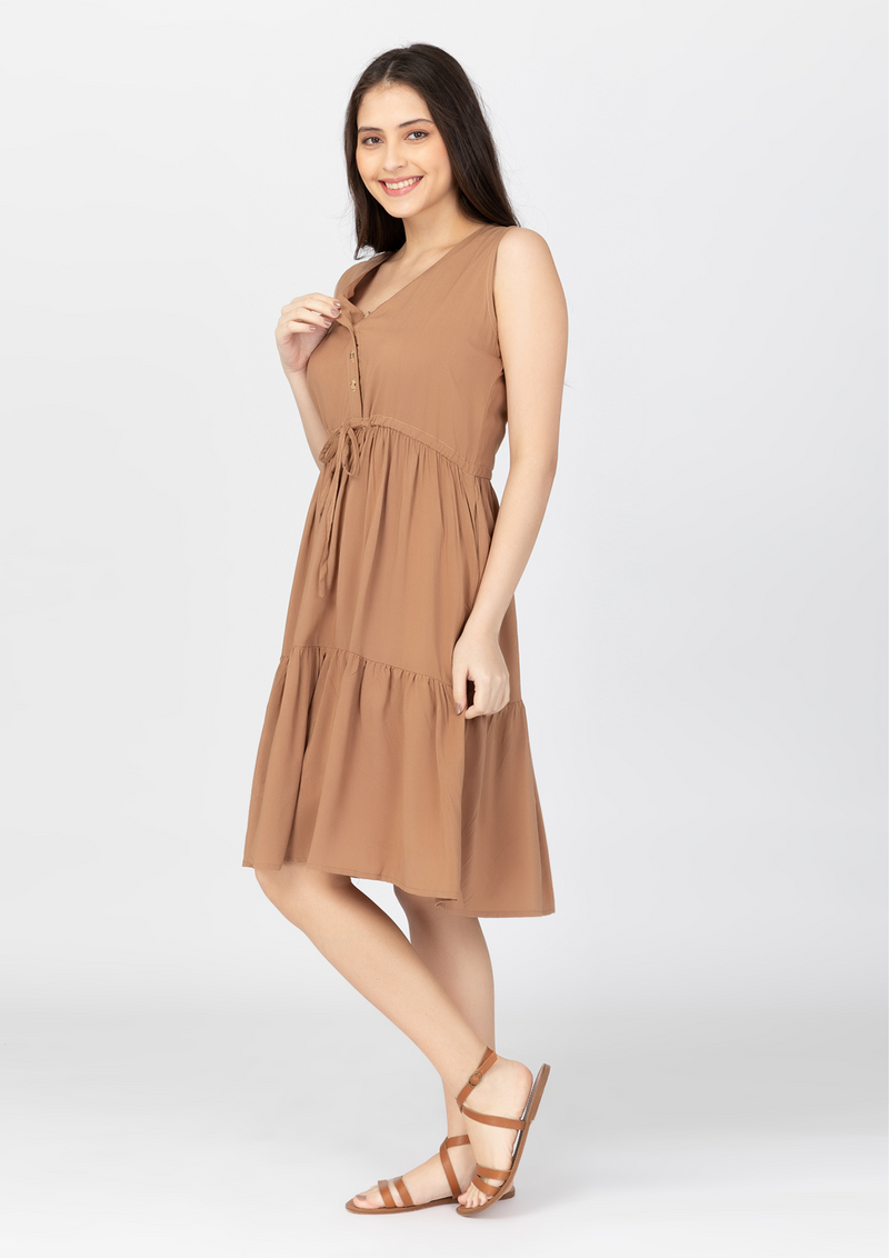 LILY Sleeveless Buttoned Tiered Dress