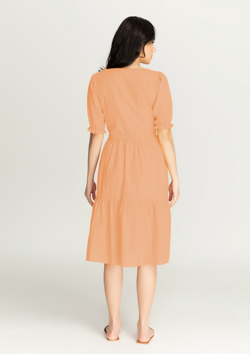 MEGHAN Puff Sleeves Maxi Dress  - Coral Peach