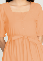 MEGHAN Puff Sleeves Maxi Dress  - Coral Peach