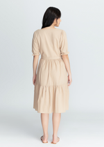 MEGHAN Puff Sleeves Maxi Dress  - Latte