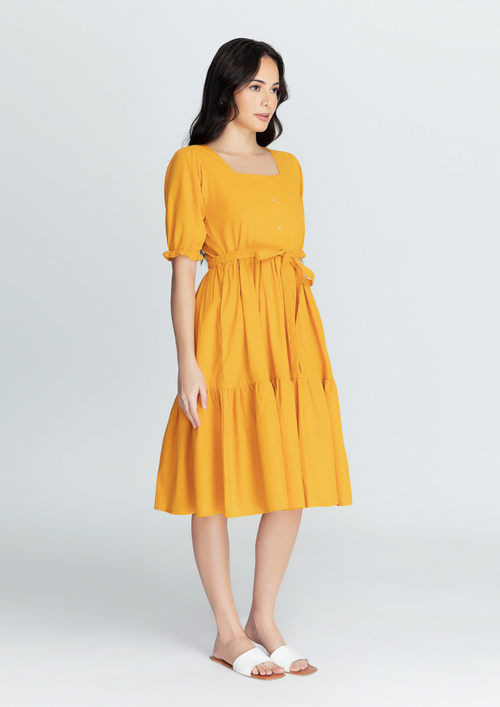 MEGHAN Puff Sleeves Maxi Dress  - Mustard Yellow