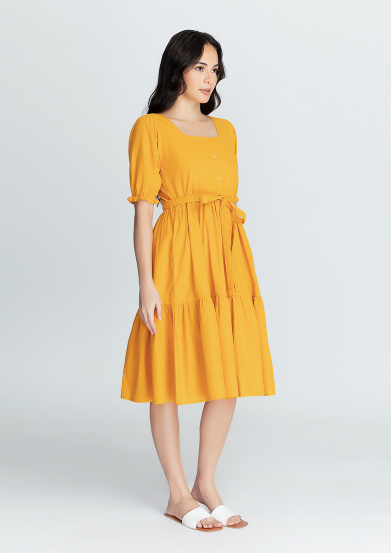 MEGHAN Puff Sleeves Maxi Dress  - Mustard Yellow