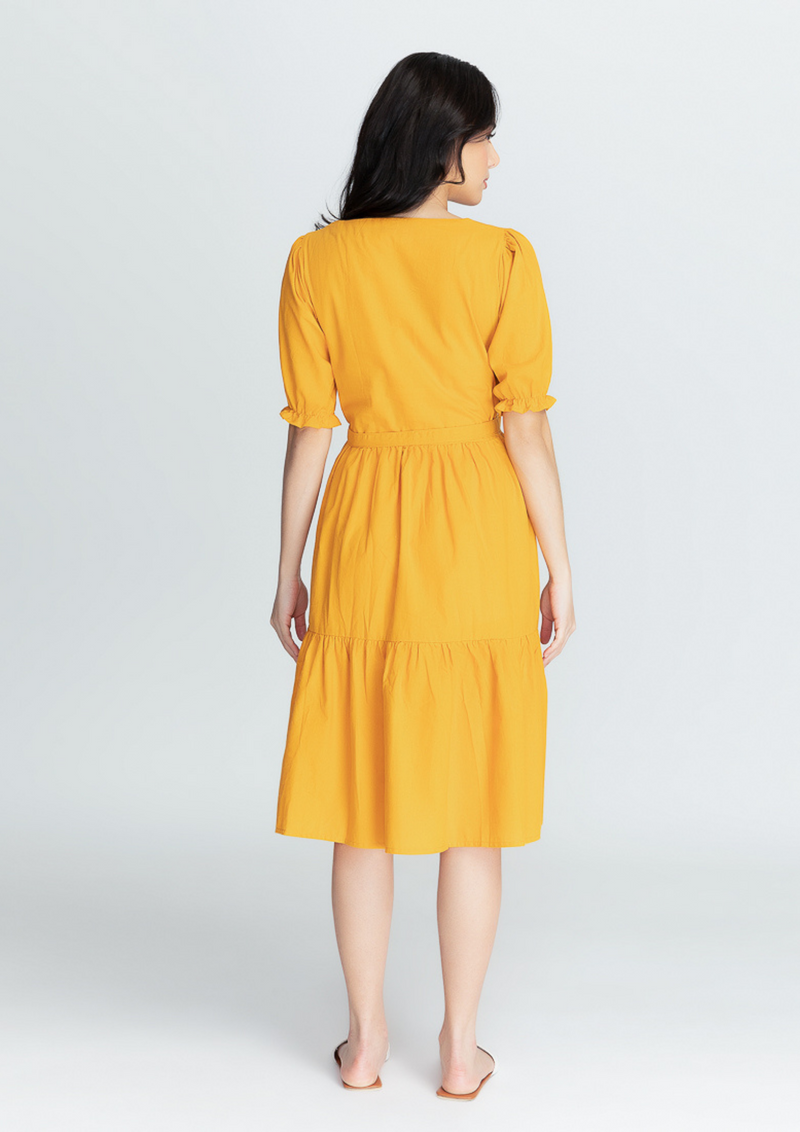 MEGHAN Puff Sleeves Maxi Dress  - Mustard Yellow