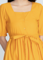 MEGHAN Puff Sleeves Maxi Dress  - Mustard Yellow