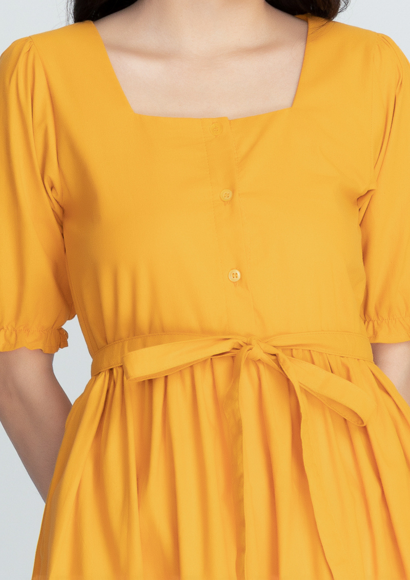 MEGHAN Puff Sleeves Maxi Dress  - Yellow