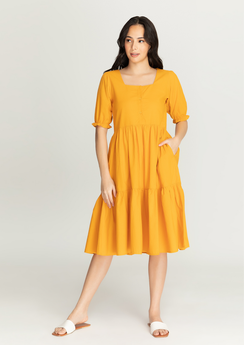 Mustard dress outlet with sleeves