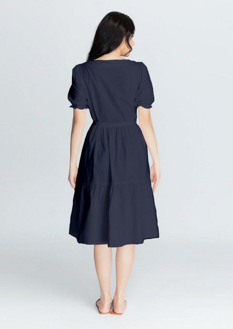 MEGHAN Puff Sleeves Maxi Dress  - Navy