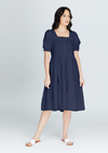 MEGHAN Puff Sleeves Maxi Dress  - Navy