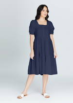 MEGHAN Puff Sleeves Maxi Dress  - Navy