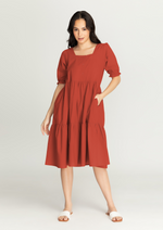 MEGHAN Puff Sleeves Maxi Dress  - Rust Red