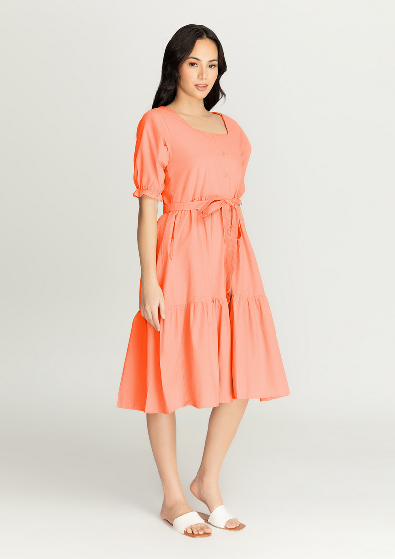 MEGHAN Puff Sleeves Maxi Dress  - Salmon