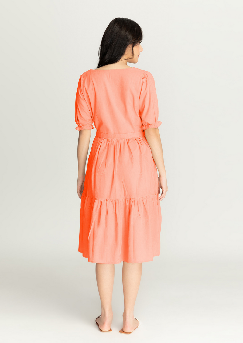 MEGHAN Puff Sleeves Maxi Dress  - Salmon