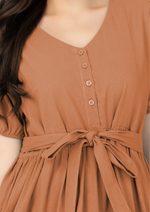 YSABEL Puff Sleeves Maxi Dress  - Copper