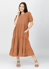 YSABEL Puff Sleeves Maxi Dress  - Copper