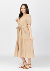 YSABEL Puff Sleeves Maxi Dress  - Latte