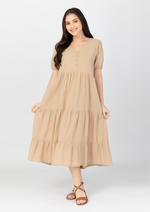 YSABEL Puff Sleeves Maxi Dress  - Latte