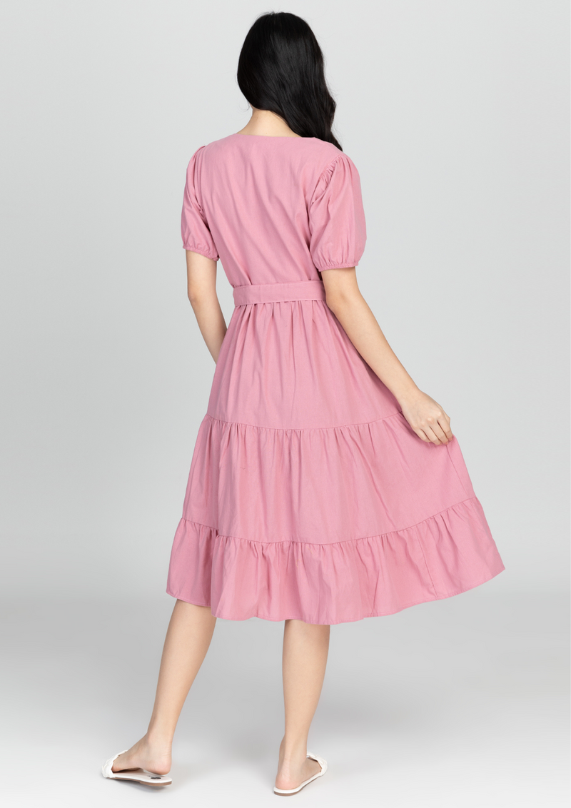 YSABEL Puff Sleeves Maxi Dress  - Old Rose