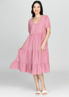 YSABEL Puff Sleeves Maxi Dress  - Old Rose