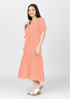 YSABEL Puff Sleeves Maxi Dress  - Salmon