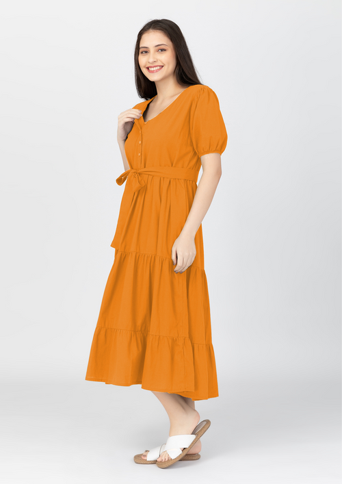 YSABEL Puff Sleeves Maxi Dress  - Tangerine